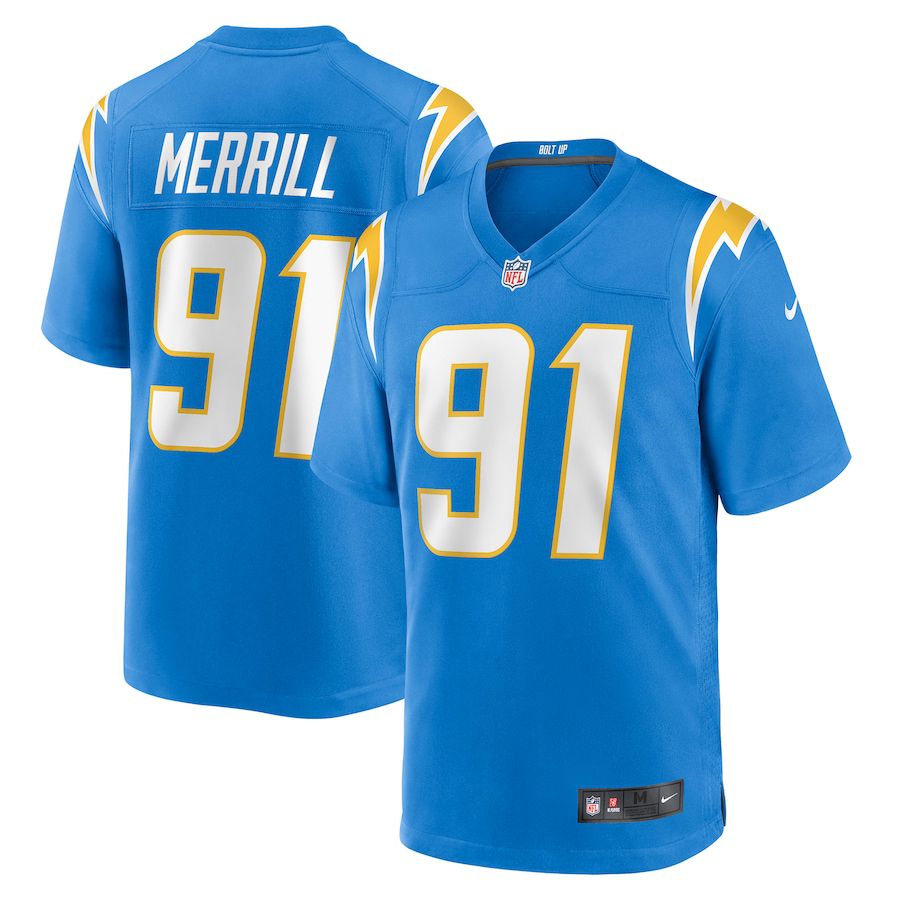 Men Los Angeles Chargers 91 Forrest Merrill Nike Powder Blue Player Game NFL Jersey